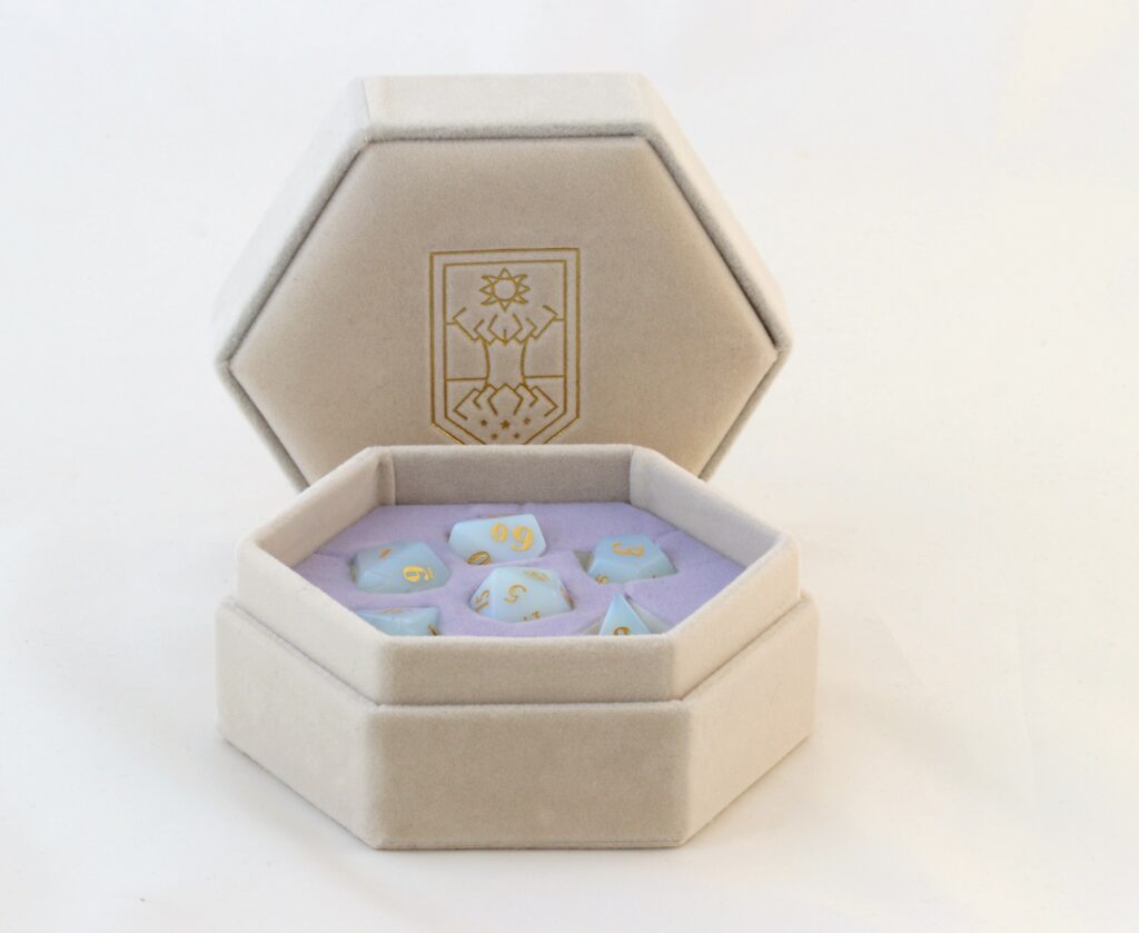 Critical Role Whitestone opalite dice set