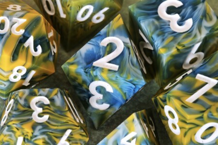 Mini Planet Dice Swirly Blue Yellow