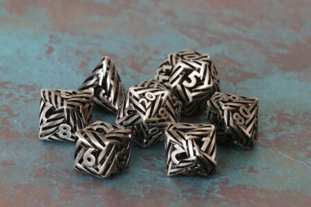 Made by Wombat (Chuck Stover) Helix Dice in Antique Silver