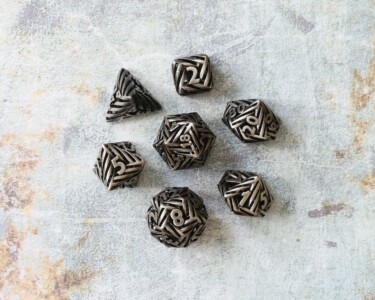 Made by Wombat (Chuck Stover) Helix Dice in Antique Silver